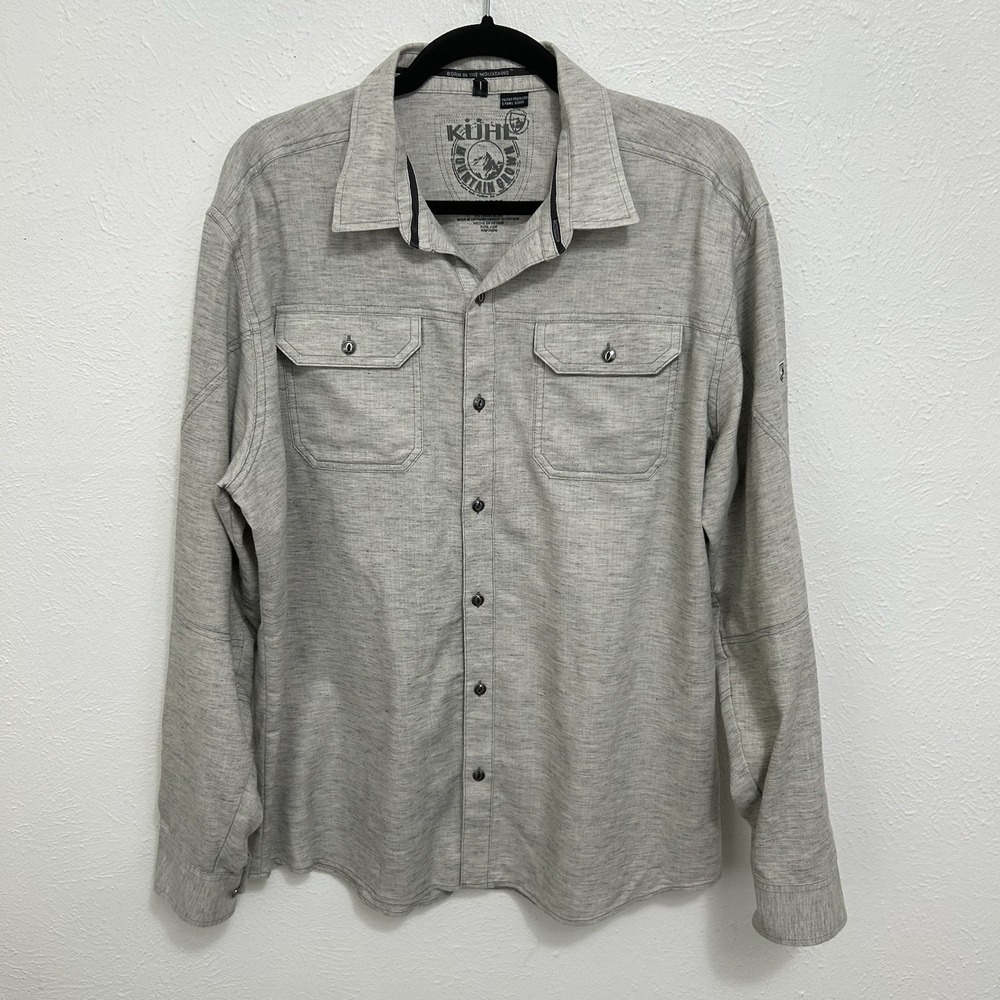 Kuhl Shirt Granite Gray Shiftr Button Up Long Sleeve Pockets Outdoor Hiking XL